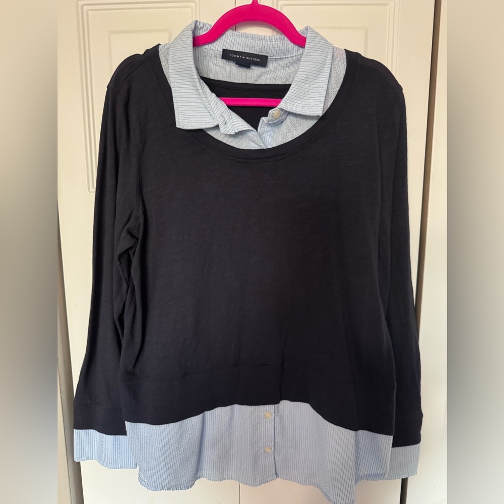 Tommy Hilfiger Light Blue Shirt with Pink Highlights